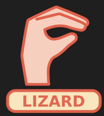 An image of a hand in a lizard pose with the word lizard underneath