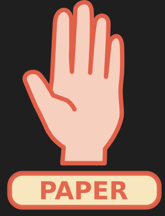 An image of a hand in a paper pose with the word paper underneath