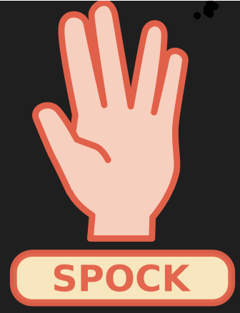 An image of a hand in a spock pose with the word spock underneath